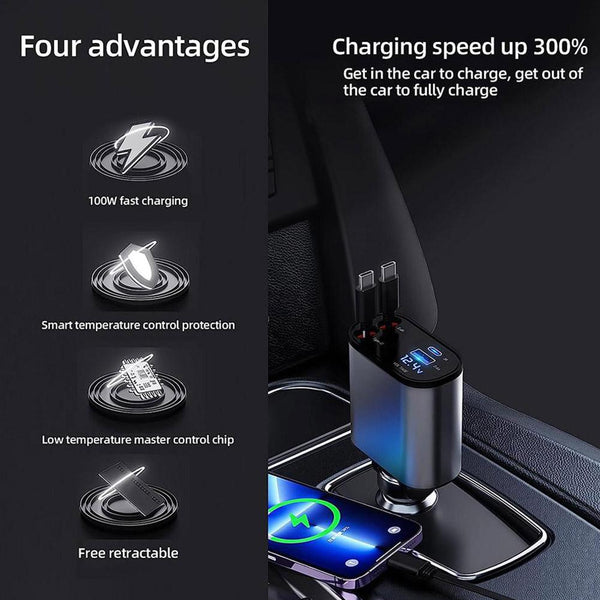 4 in 1 Retractable Charger SKU: 4RC-BLK-CA-ZAM