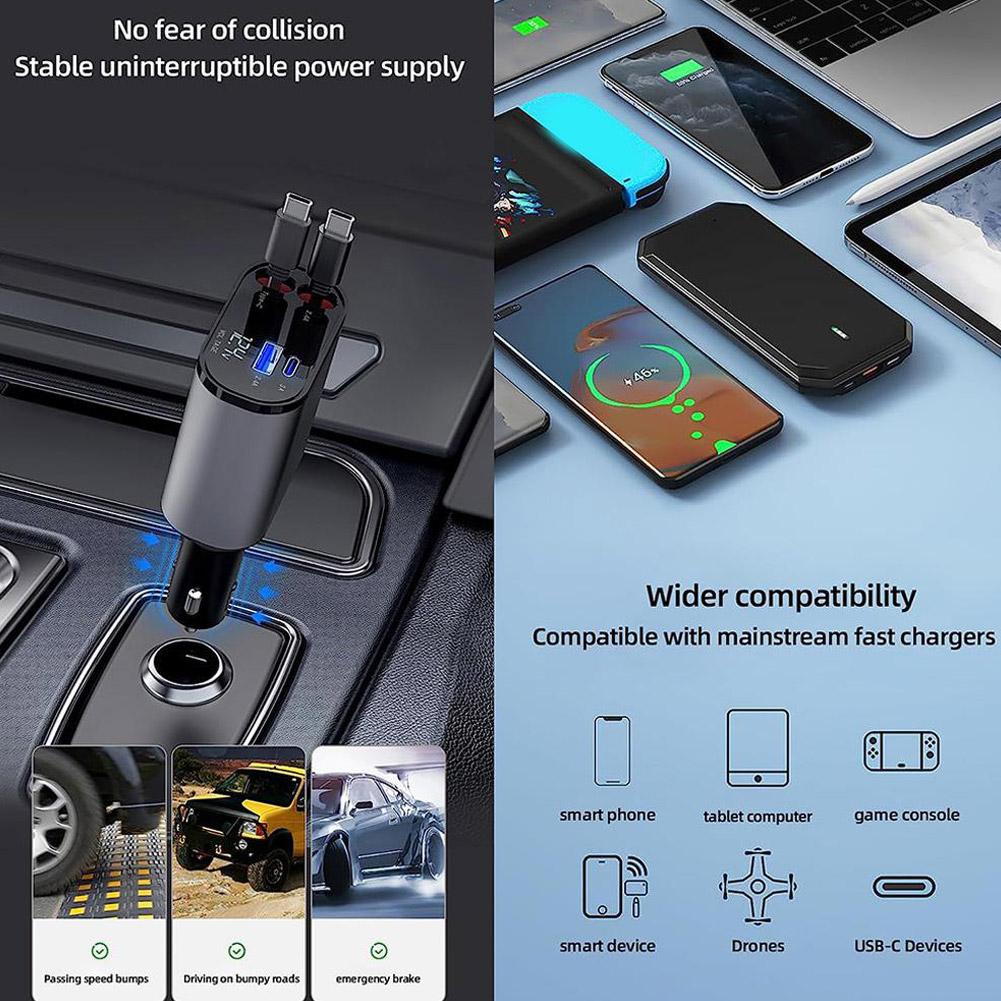 4 in 1 Retractable Charger SKU: 4RC-BLK-CA-ZAM
